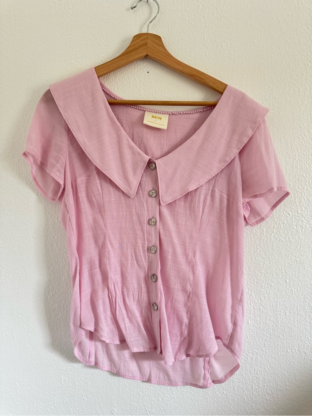 Maeve anthropology Pink Button-Front Sailor Collar Blouse - Women's Top